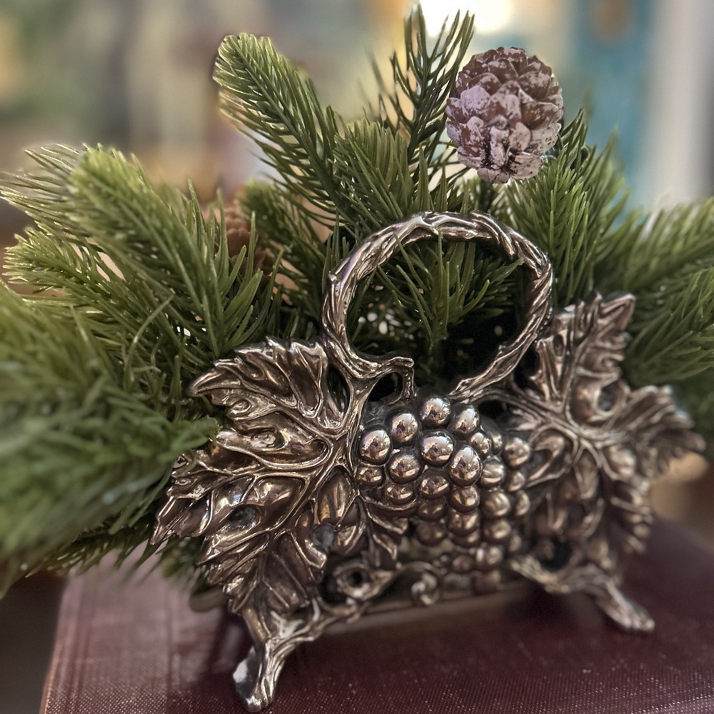 Vintage Silver Grape & Leaf Holder Silver plated engraved decor